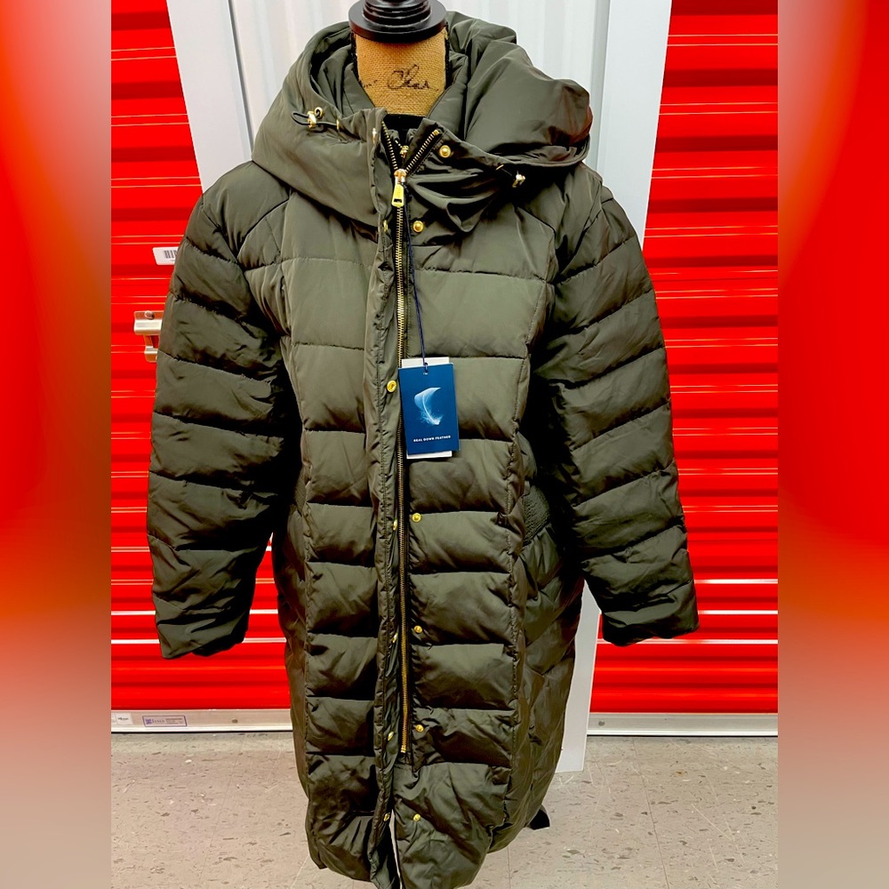 COLE HAAN 2X🪿DOWN PUFFER LONG CAR COAT 🧥 NWT ARMY GREEN 🌿 HOODED WINTER 🥶